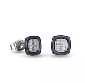 Minimalist Black & Silver Ceramic & Crystal Stud Earrings. Brand New - Picture 1 of 1