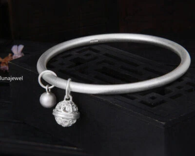 Pure S999 Sterling Silver 999 Bell Bracelet Bangle Vintage Women Men WIDTH 4mm - Image 1 of 4