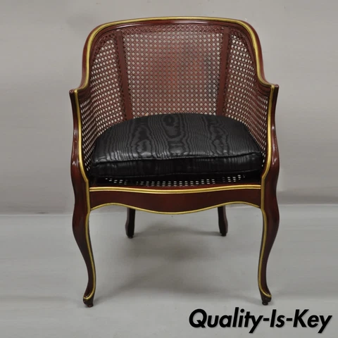 Vintage French Louis XV Style Red Lacquer Cane Bergere Lounge Chair Cover