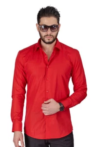 Camisa de vestir ajustada roja para hombre cuello extendido ajustada puño convertible de AZAR MAN - Imagen 1 de 4