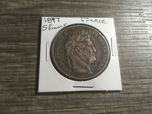1847 FRANCE 5 FRANCS - HIGH VALUE CROWN -Excellent Vintage Silver Coin - #2840s - Picture 1 of 2