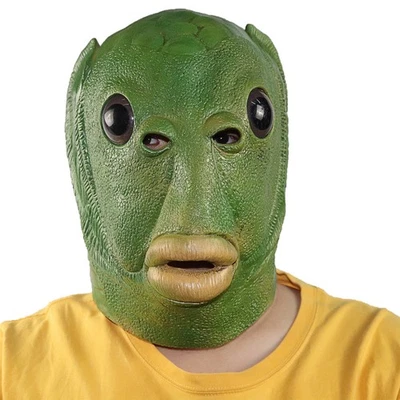 Tiktok The Same Item Green Fish Head Mask Green Fish Head Mask Animals Headgear - Image 1 of 4