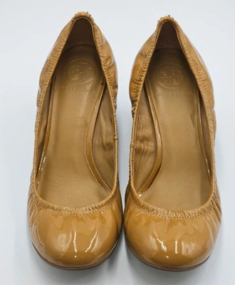 Tory Burch Women's Tan Patent Leather Eddie Wedge Heels Ballet Shoes Size 9 2553 - Image 1 of 4