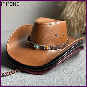 Kunstleder Western Cowboy Hüte für Damen Herren Vintage Gentleman Kleid Hüte - Bild 1 von 32