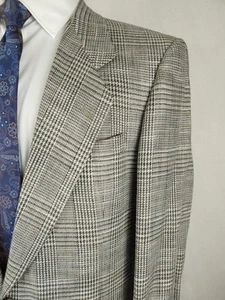 Vintage Pierre Cardin Mens 42L Sport Coat Jacket Blazer Glen Plaid 2-Button Silk - Picture 1 of 20