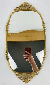VTG 20” Matson Oval Wall Hanging Mirror Dresser Vanity Tray Gold Filigree Roses - Imagen 1 de 12