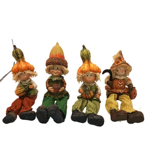 Set of 4 Fall & Halloween Resin Anthropomorphic Gourd Shelf Sitters - Picture 1 of 10