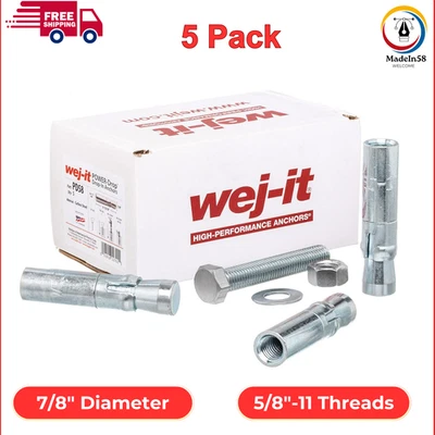 WEJ-IT PD58 Internally Threaded Drop-In Anchor, Carbon Steel,Zinc Plated Finish,7/8"Dia