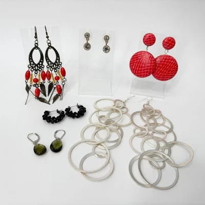 Lote de 6 pares de pendientes colgantes de moda aro rojo negro plata oro mezclado Foto 1 de 4