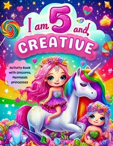 Gifts for 5 Year Old Girls : I Am 5 and Creative : Activity Book with Unicorns, - Picture 1 of 2