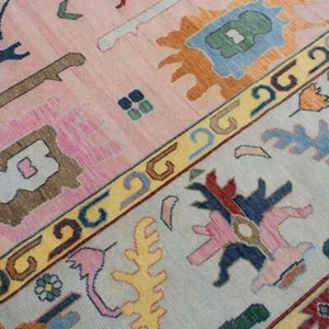 Lite Pink Oushak style Hand Knotted Rug | Geometrical Turkish Oushak Rugs - Picture 1 of 7