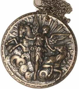 Necklace Goddess Athena Oxidized Brass Stamped Pendant Jewelry VTG - Bild 1 von 6