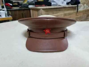 Soviet Lenin OFFICER Leather visor hat WWII cap Uniform in real leather - Picture 1 of 3