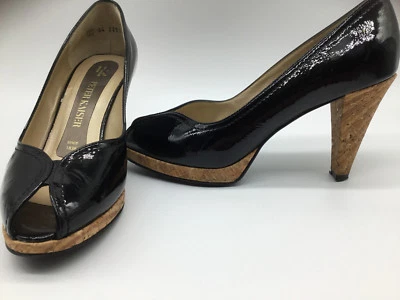 Zapatos de tacón alto Peter Kaiser Emilia Peep Toe de charol negro 7M. Alemania. Foto 1 de 4