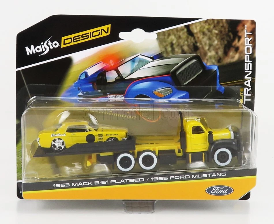 MODELLINO CAMION STATICO DIECAST MACK B61 RAMP TRUCK WITH FORD MUSTANG 1965 1/64 - Immagine 1 di 1