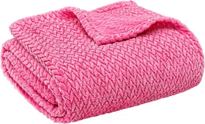 60'' x80'' Hot Pink Jacquard Pattern Soft Fleece Blanket Cozy Flannel Sofa Throw - Picture 1 of 6