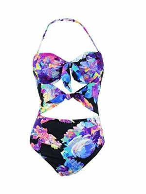 $88 Bar III Tech Estampado Floral Corbata Frontal Pierna Alta Una Pieza Talla Pequeña Foto 1 de 2