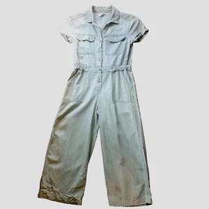 Abercrombie Kids Coverall Jumpsuit 9/10 Girls Olive Green Elastic Waist Pocket - Picture 1 of 6