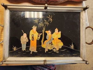 Bandeja Chinoiserie Vintage con Asas Asiática Antigua - Imagen 1 de 2