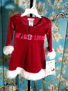 Neu mit Etikett Bonnie Jean funkelnd rotes Kleid mit weißem Fellbesatz, Größe 18M, Einzelhandel $ 44,00 - Bild 1 von 2