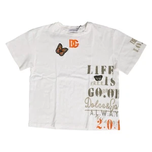 DOLCE & GABBANA Kids T-shirt White Logo Embroidery Crew Neck s. Tag 12 400usd - Picture 1 of 6