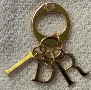 VTG Y2K Christian Dior Logo Keychain Bag Charm Pendant Gold Plated Metal Stamped - Picture 1 of 3