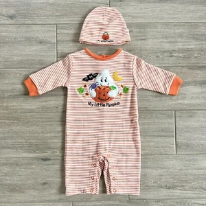 VTG MINIWEAR BABY HALLOWEEN OUTFIT COVERALL + HAT MY LITTLE PUMPKIN 0/3 M - Picture 1 of 6
