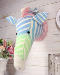 Fiona Walker England Handmade Organic Semi Pastel Zebra Head Hanging Wall Decor - Picture 1 of 7