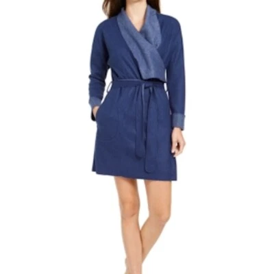 Bata envolvente súper suave Alfani XL para mujer azul jaspeado cinturón adjunto polar Foto 1 de 4