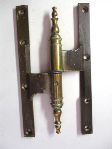 1850s Ornate Steel Brass Paumelle 7-7/8" Left Antique Door Steeple H Shape Hinge Cover