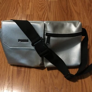 Puma 2 pocket Adjustable Waist Belt Hip Bag Fanny Pack Silver Metallic Crossbody - Picture 1 of 13