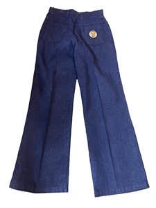 NOS VTG 70s Bell Bottom Jeans Womens 28 HIgh Waist DENIM BLUE Turtle Bax Pants - Picture 1 of 8