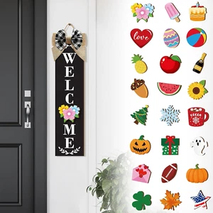 Welcome Sign for Front Door Interchangeable Porch Sign with 24 Pcs Black - Picture 1 of 6