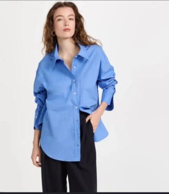 A.L.C. Camisa Monica Top Talla 4 Manga Larga Azul Algodón Puño Elástico Sobredimensionado Foto 1 de 4