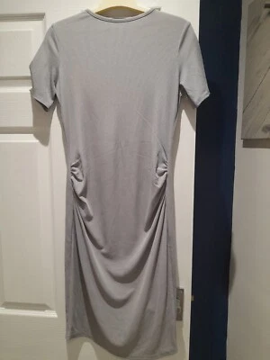 BOOHOO Grey Ribbed Midi Maternity pencil Dress Light Weight Summer Size 10 - Image 1 of 3