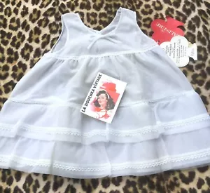 FRENCH 1950s BABY GIRL DOLL WHITE SLIP DRESS~RUFFLED PETTICOAT~NEW & TAG~12 mos - Picture 1 of 11
