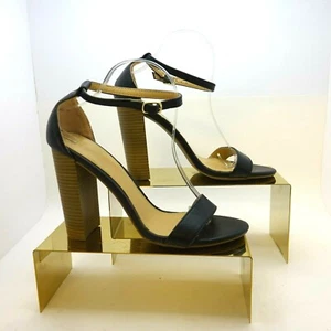 Charlotte Russe Womens Size 10 Black Patent Open Toe Ankle Strap Block Heels - Picture 1 of 8