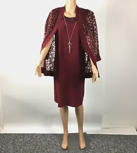 Abito midi formale R&M Richards donna taglia 12 pizzo metallizzato rosso Murlot 2 pezzi NUOVO! - Foto 1 di 23