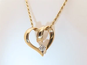 Diamond Heart Necklace Solitaire Abstract Natural 3.0mm 14k Solid Gold 20" N117 - Picture 1 of 8