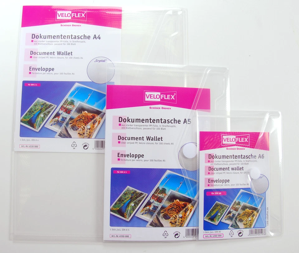 Veloflex Dokumententasche DIN lang A4 A5 A6 Transparent Dokumenten Mappe Hülle