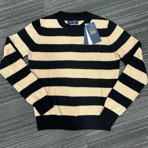 Massimo Piombo schwarz und hellbraun gestreifter Rundhalsausschnitt 100 % Wolle Pullover Damen Small - Bild 1 von 11