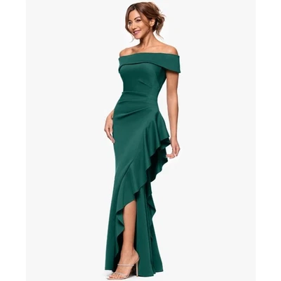 Xscape Talla 14 Cazador Fuera del Hombro Volantes Vestido Fiesta Noches Formal G36-9 Foto 1 de 4