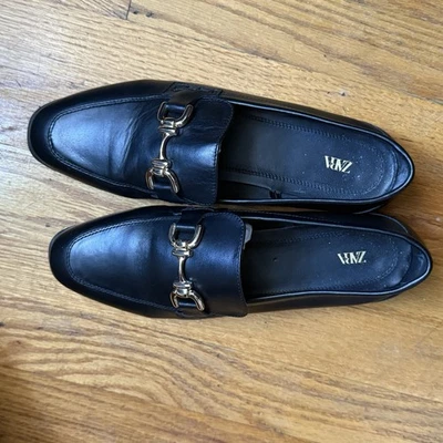 Mocasín Zara Cuero Negro Dorado Horsebit Hardware Talla 40/9 Foto 1 de 4