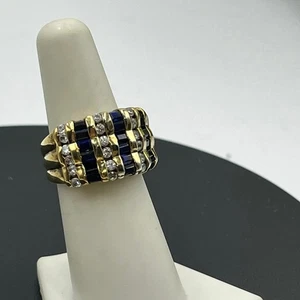 Anello Simulato Zaffiro Baguette Cubic Zirconia Placcato Oro 14K Canale 925 6,5 - Foto 1 di 14