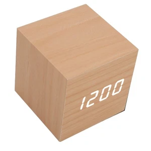 Large Display LED Wood Clock Square Shape Smart LED Clock  Travel Clock - Picture 1 of 12