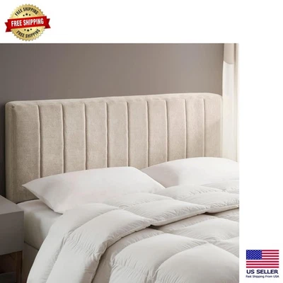 Modern Beige Upholstered Headboard - Wall Mounted with Soundproof Panels - Image 1 of 4