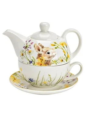 Tea for One -Teeset Hase, Osterset Porzellan, Geschirrset mit Hasendekor - Bild 1 von 2