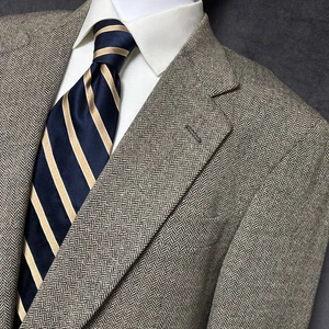 Vintage Jos A Bank Sport Coat 42L Tan Herringbone Wool Silk Linen Kent Blazer - Picture 1 of 16