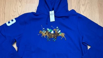 POLO RALPH LAUREN NUEVO CON ETIQUETAS Talla XL Azul Real Triple Pony Gráfico Polar Sudadera con Capucha $188 Foto 1 de 4