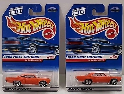 Hot Wheels Lote De Dos Primeras Ediciones 1998 '70 Roadrunner Coleccionista 5 Agujeros Muy Buen Estado Foto 1 de 4